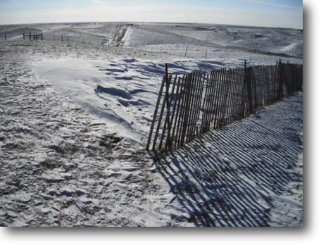 Interesting shadow pattern from the snow fence that the county installed.