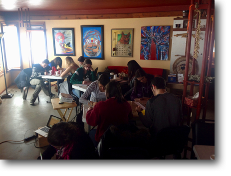 Mid-January teachers' workshop; Lakota Emergence artworks on the wall behind.