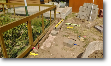 Preparing to build a block retaining wall around the garden.