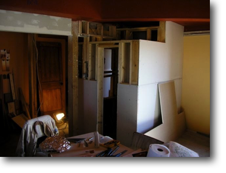 Interior view of the "archive" under construction.